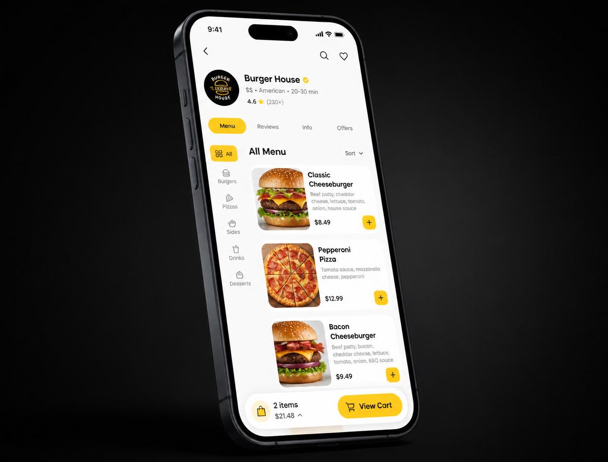 App do cliente do iChef Pro em smartphone
